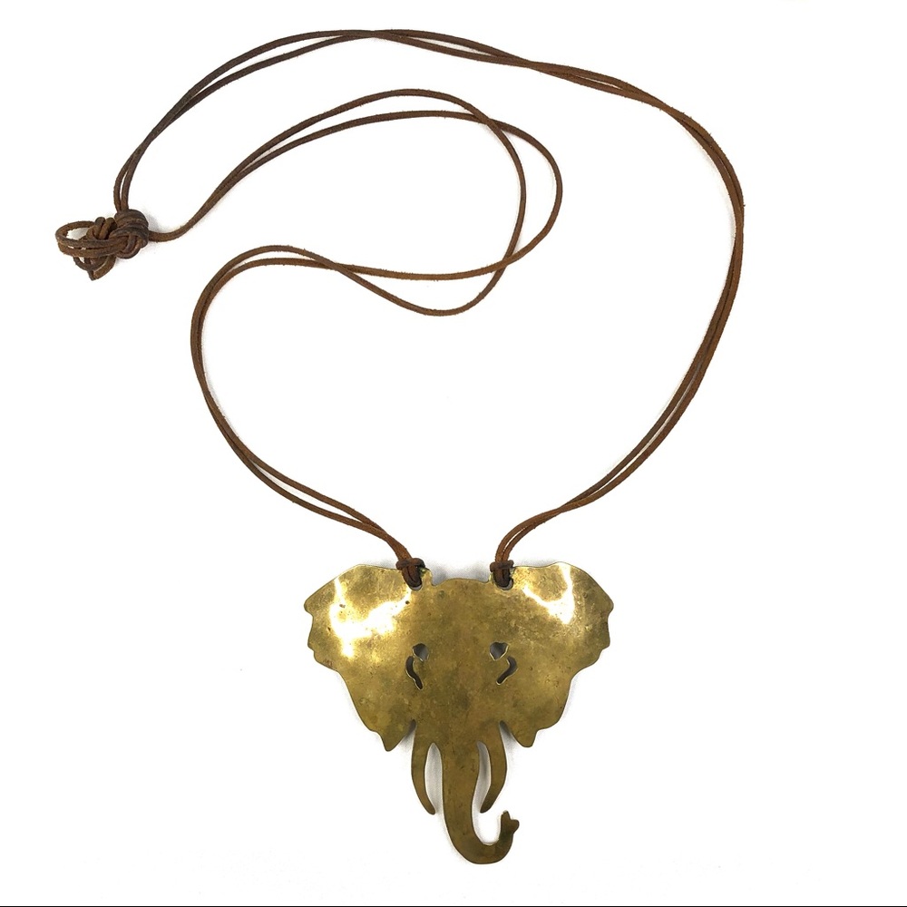 Artisan Hand Crafted Elephant on Leather Necklace.